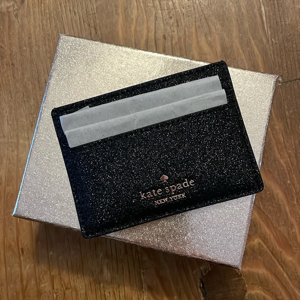 Kate Spade Boxed Black Glitter Card Holder 🖤 NWT
